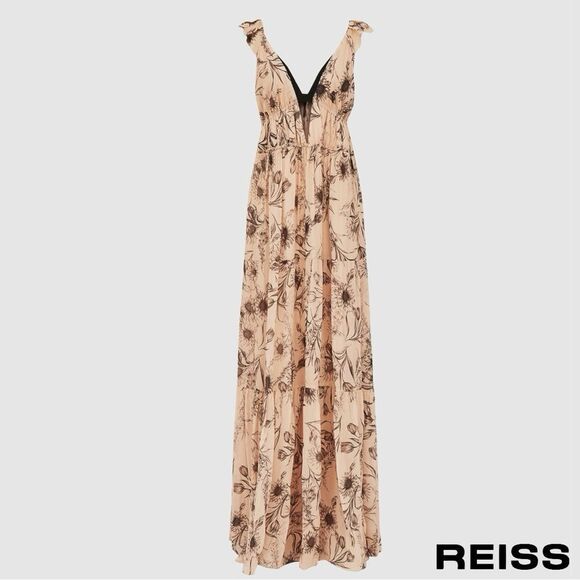 REISS **NWT** Floral Maxi Dress in Blush Peach / Beige - Picture 3 of 13